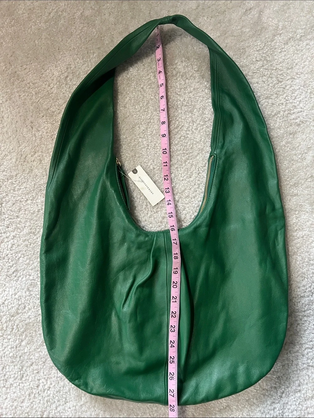 NWT Anthropologie Emerald Green Leather Oversized Hobo Shoulder Bag